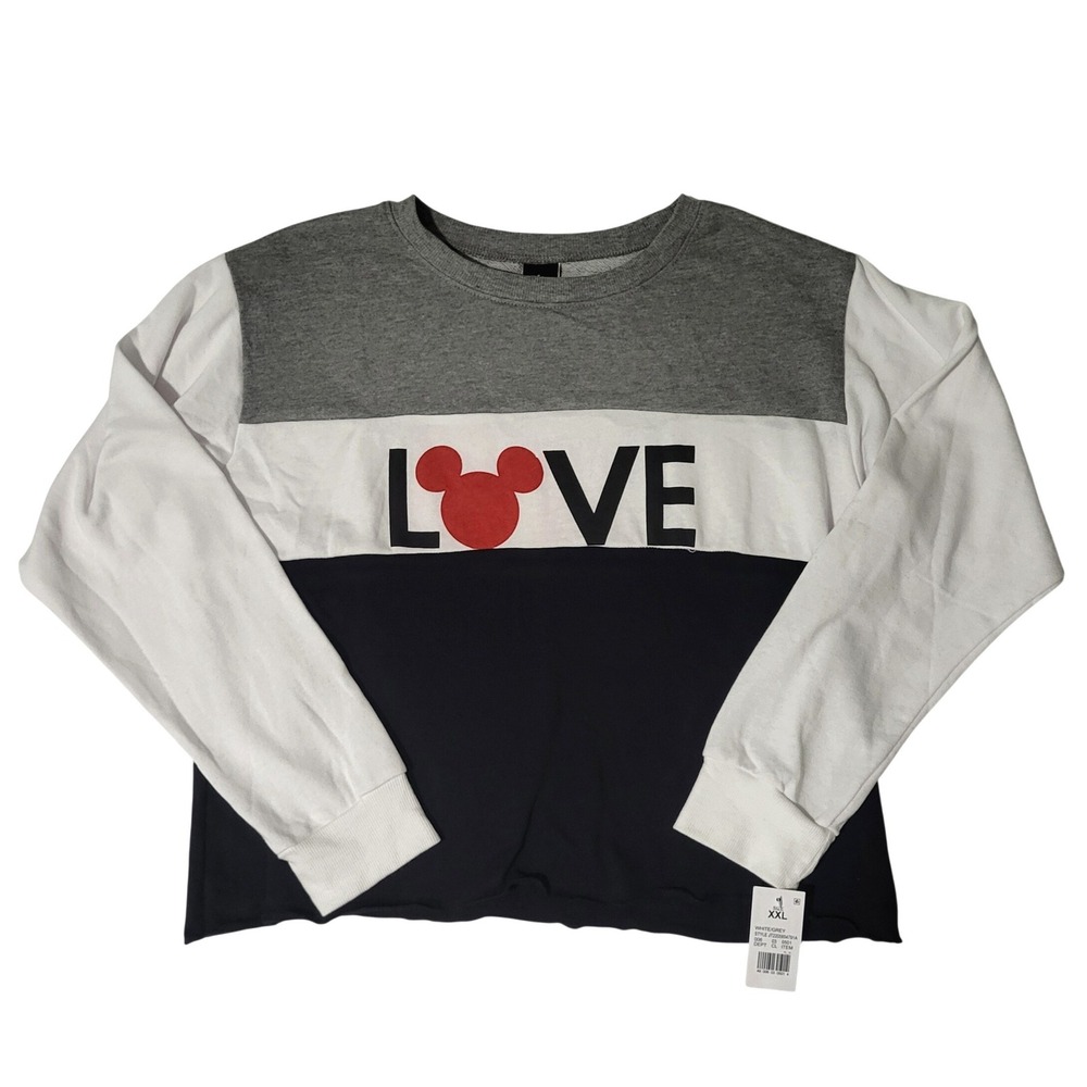 Disney Mickey Mouse Love Colorblock Sweatshirt Grey White Black XXL JT22058